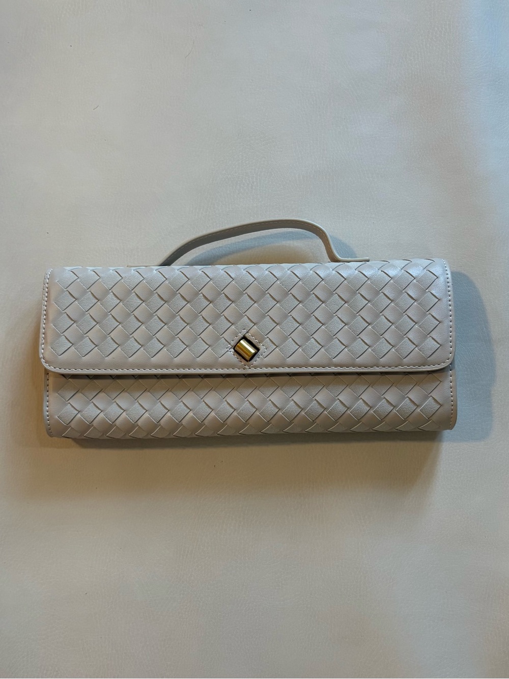 Woven Leather Clutch Bag in Light Beige